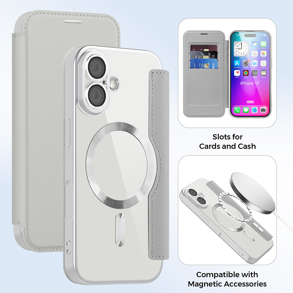 MagSafe tok Apple iPhone 17-hez, Techsuit, SmartMag Book, Szürke