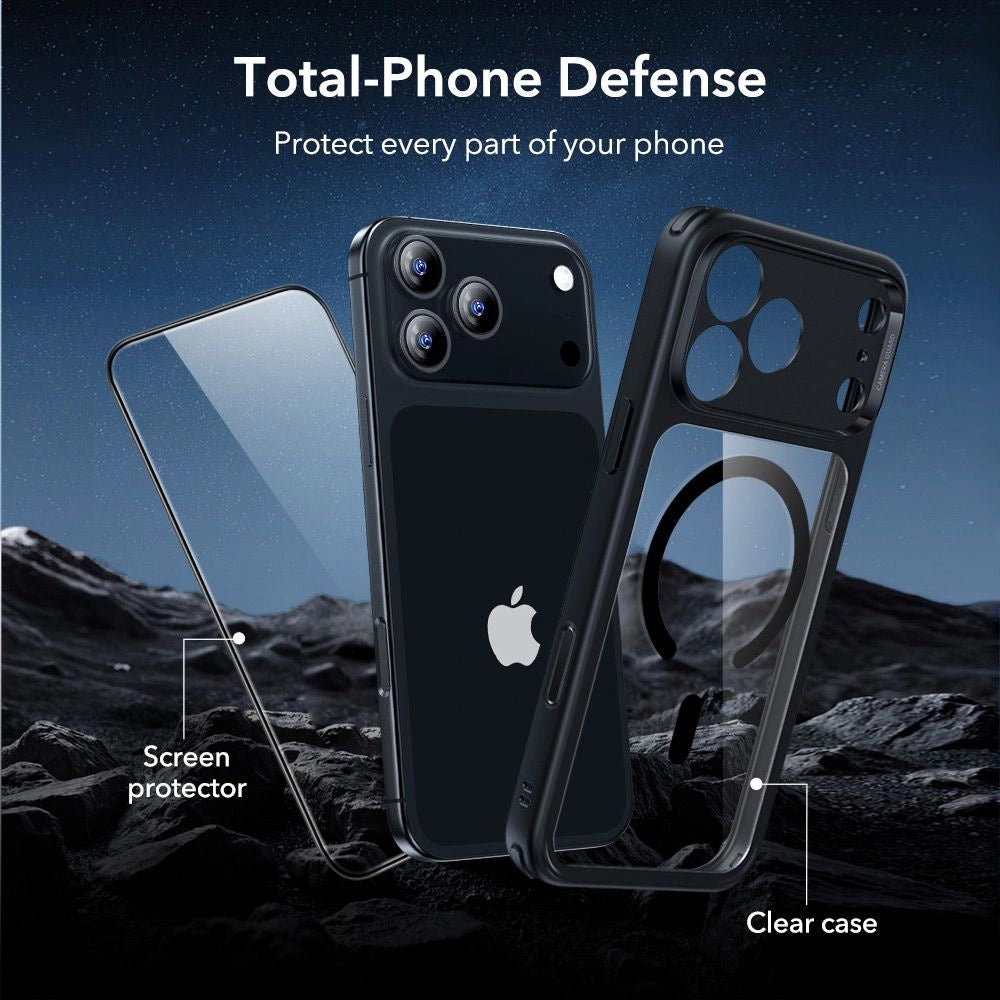 MagSafe tok Apple iPhone 18 Pro / 17 Pro-hoz, ESR, Classic Hybrid képernyővédővel, Átlátszó fekete