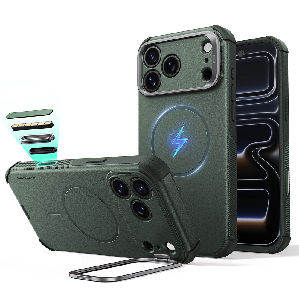 MagSafe tok Apple iPhone 18 Pro / 17 Pro-hoz, ESR, Cyber Armor Kickstand, Zöld