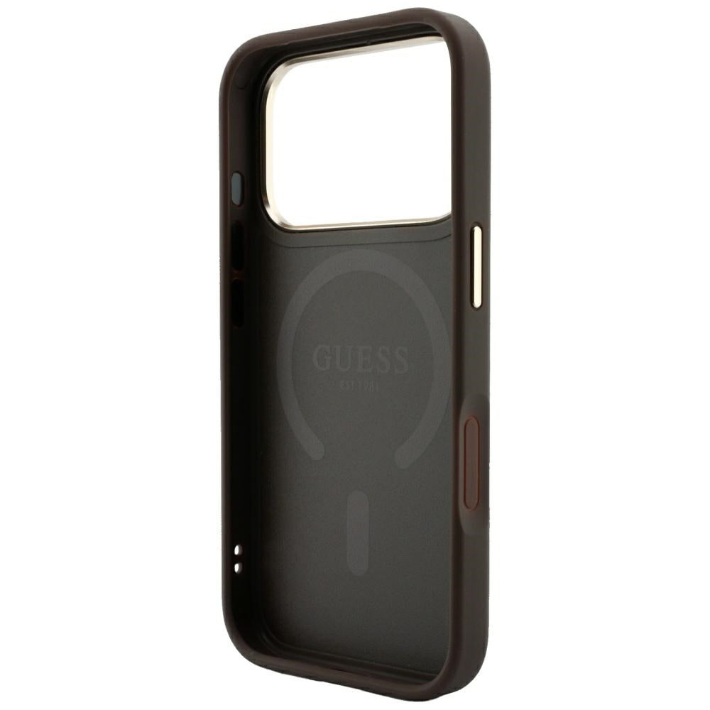 MagSafe tok Apple iPhone 18 Pro / 17 Pro készülékhez, Guess, 4G dombornyomott klasszikus, barna