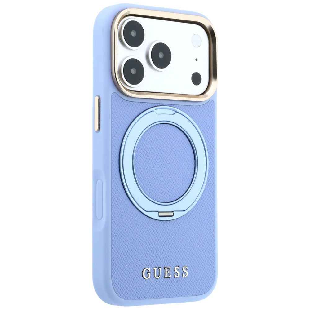 MagSafe tok Apple iPhone 18 Pro / 17 Pro készülékhez, Guess Grained Ring Stand 360 Classic, kék