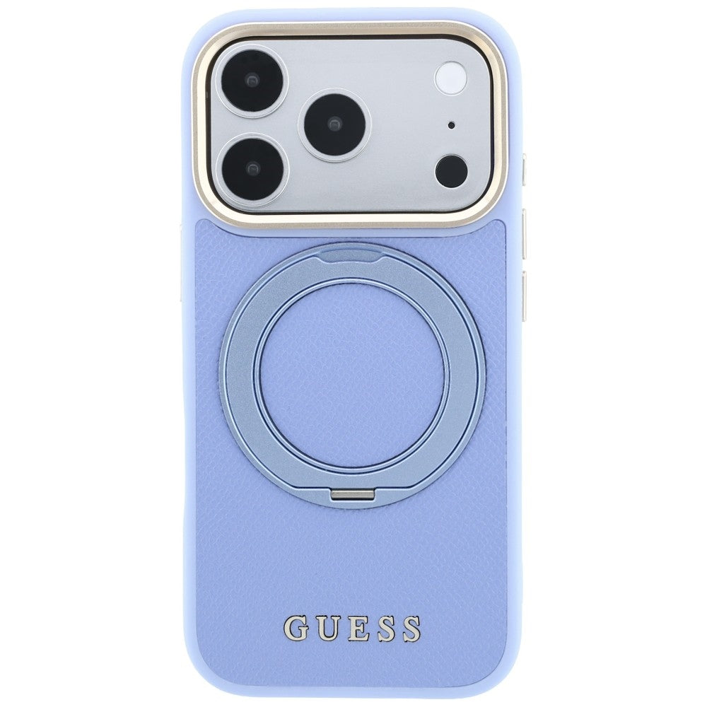 MagSafe tok Apple iPhone 18 Pro / 17 Pro készülékhez, Guess Grained Ring Stand 360 Classic, kék