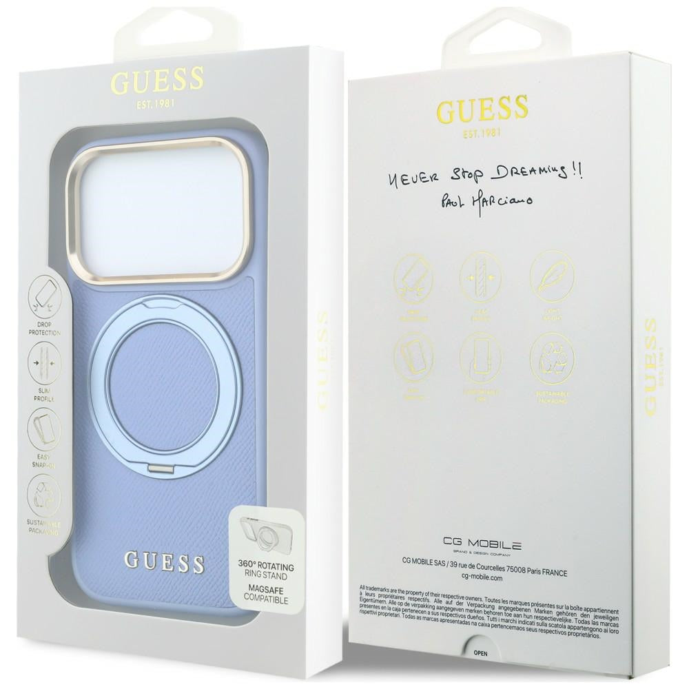MagSafe tok Apple iPhone 18 Pro / 17 Pro készülékhez, Guess Grained Ring Stand 360 Classic, kék
