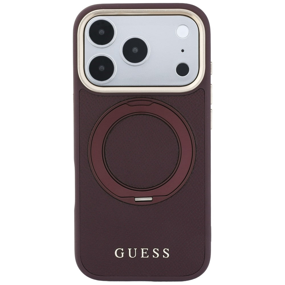MagSafe tok Apple iPhone 18 Pro / 17 Pro készülékhez, Guess, Grained Ring Stand 360 Classic, bordó