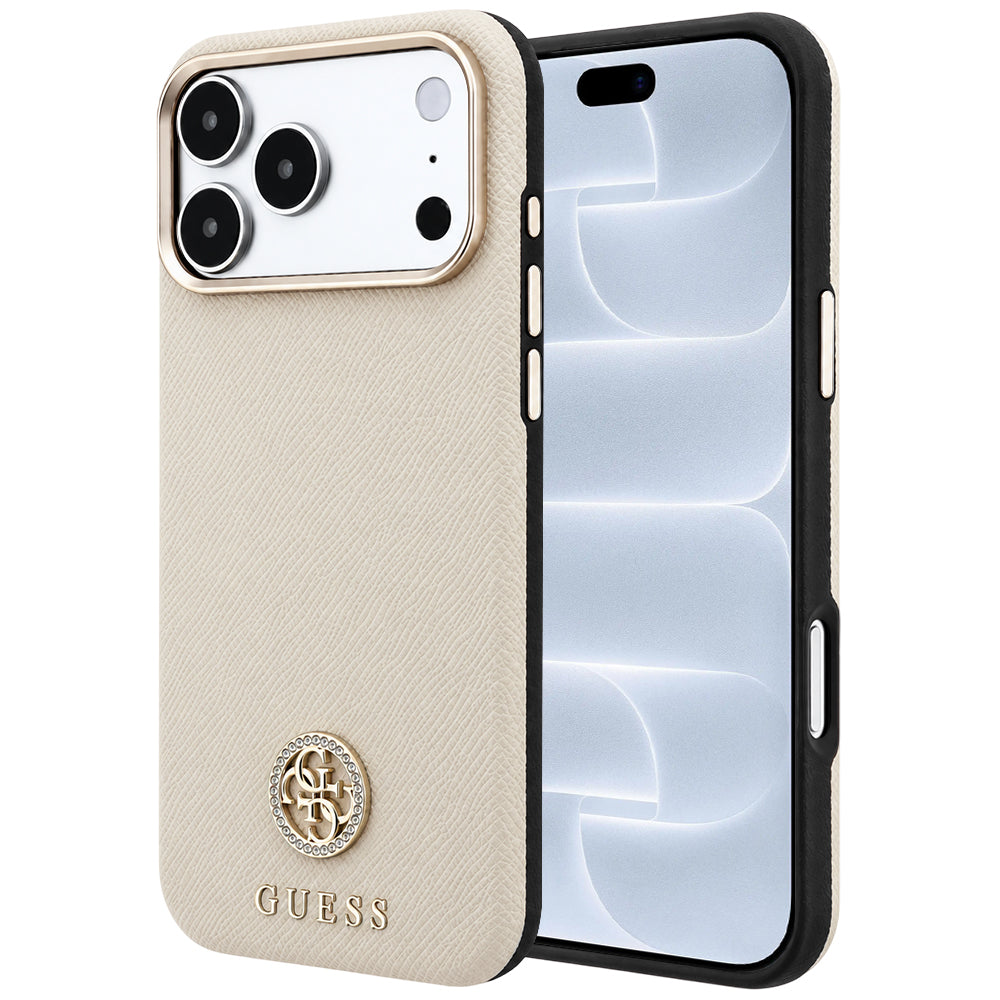 MagSafe Case for Apple iPhone 18 Pro / 17 Pro, Guess, Grained Round Strass Logo, Beige