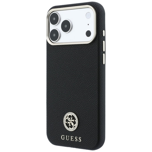 MagSafe tok Apple iPhone 18 Pro / 17 Pro-hoz, Guess, szemcsés kerek strassz logóval, fekete