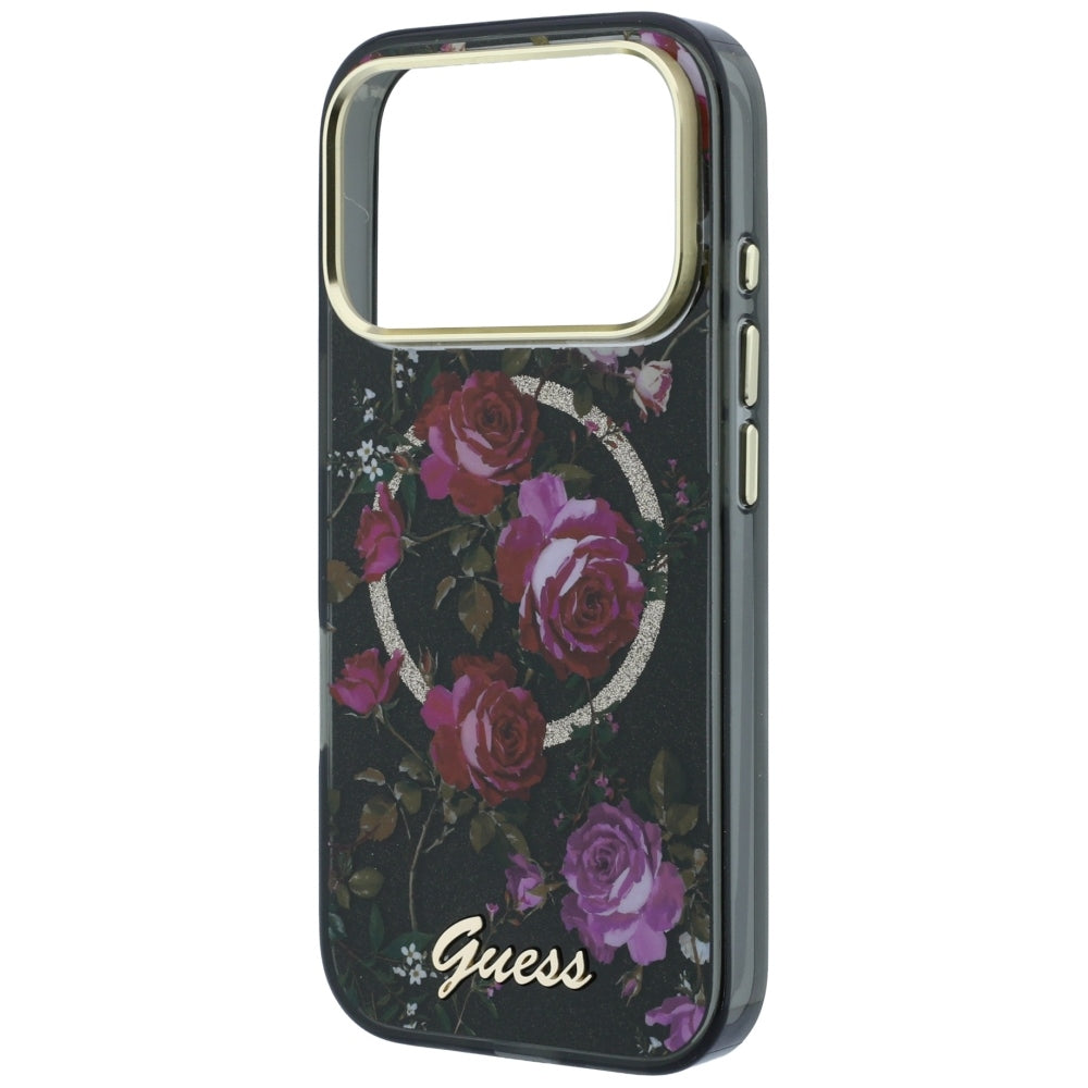 MagSafe tok Apple iPhone 18 Pro / 17 Pro készülékhez, Guess, IML Glitter Blossom Roses, Fekete