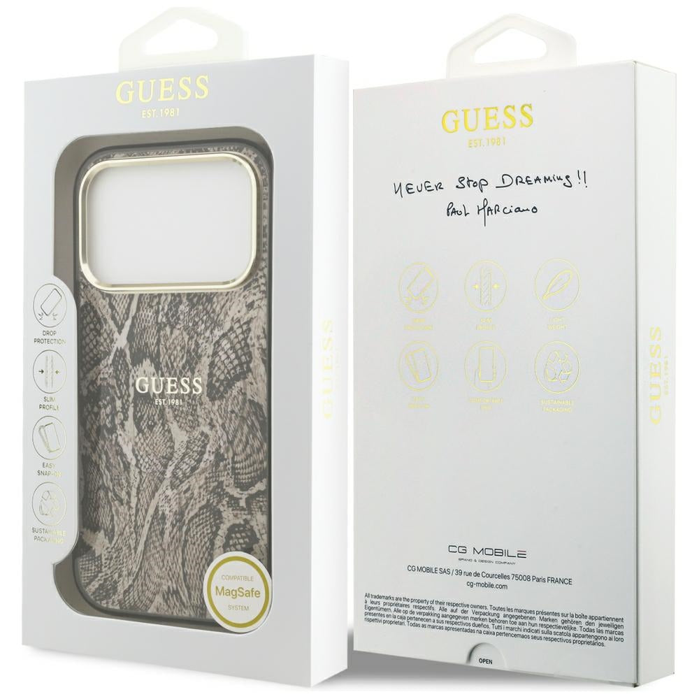 MagSafe tok Apple iPhone 18 Pro / 17 Pro számára, Guess, Piton mintás, Barna