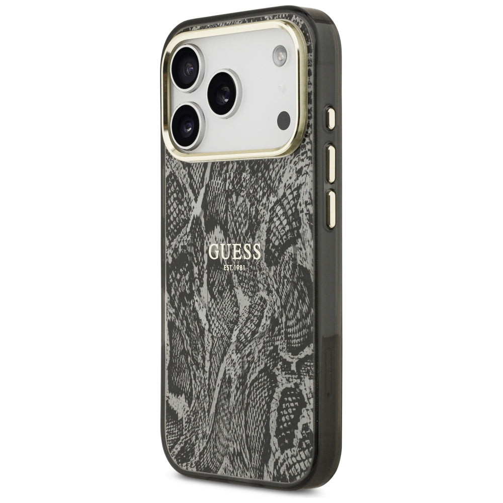 MagSafe tok Apple iPhone 18 Pro / 17 Pro-hoz, Guess, Piton mintás, Fekete