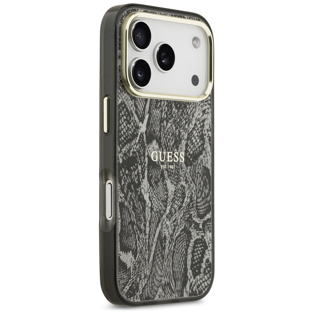 MagSafe tok Apple iPhone 18 Pro / 17 Pro-hoz, Guess, Piton mintás, Fekete