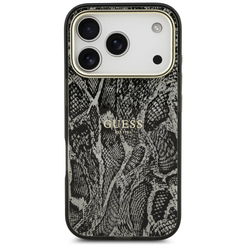 MagSafe tok Apple iPhone 18 Pro / 17 Pro-hoz, Guess, Piton mintás, Fekete