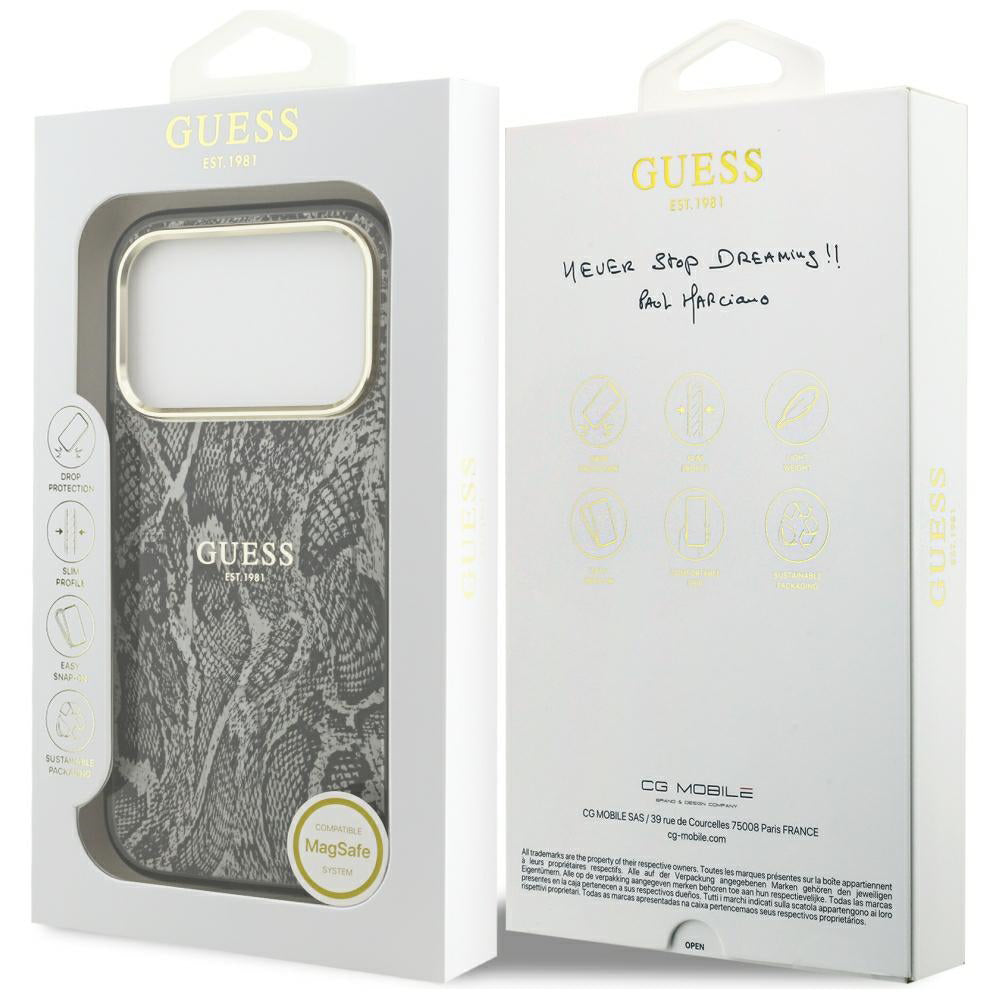 MagSafe tok Apple iPhone 18 Pro / 17 Pro-hoz, Guess, Piton mintás, Fekete