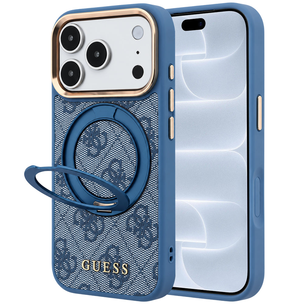 MagSafe tok Apple iPhone 18 Pro / 17 Pro-hoz, Guess, Ring Stand 360 4G Classic Logo, Kék