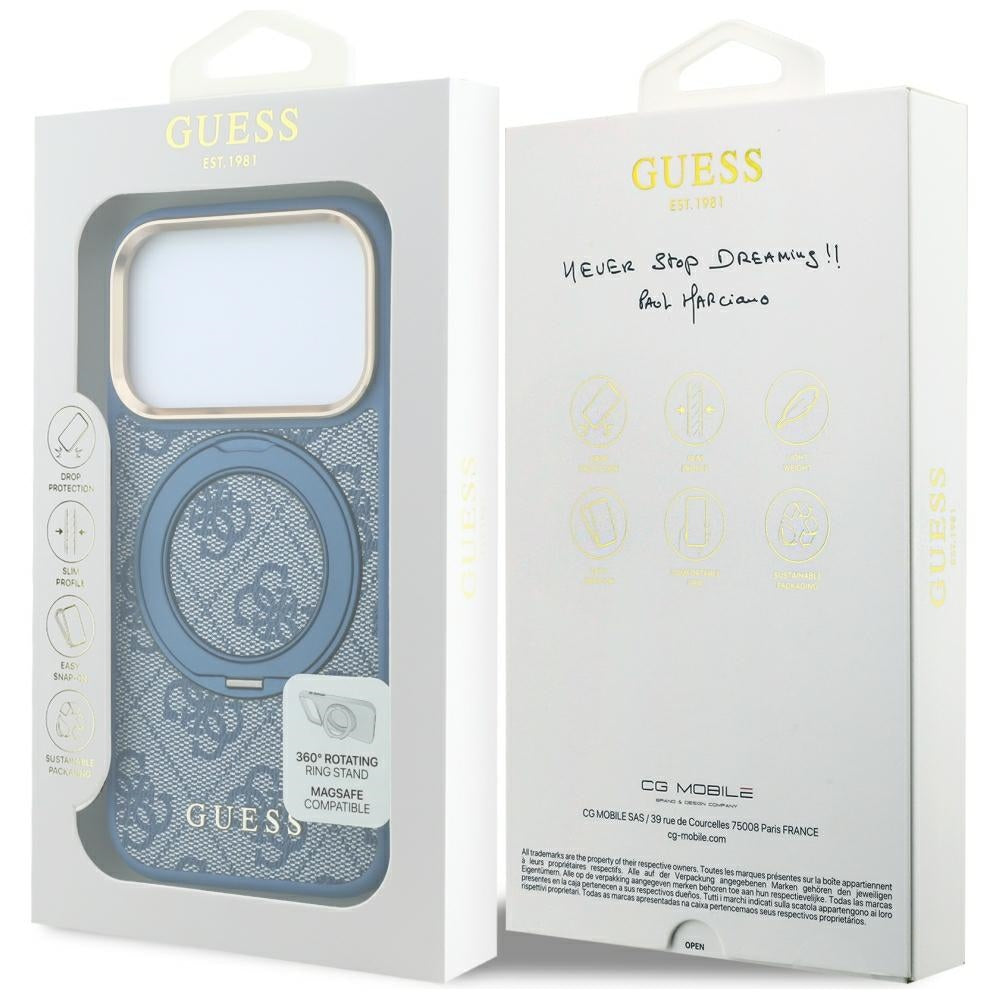 MagSafe tok Apple iPhone 18 Pro / 17 Pro-hoz, Guess, Ring Stand 360 4G Classic Logo, Kék
