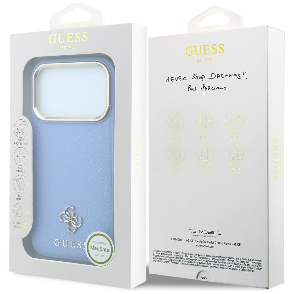 MagSafe tok Apple iPhone 18 Pro / 17 Pro-hoz, Guess, Saffiano Small 4G Classic, Kék
