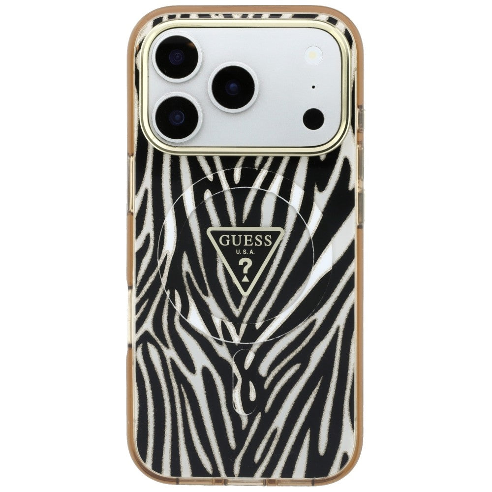 MagSafe tok Apple iPhone 18 Pro / 17 Pro készülékhez, Guess, Zebra csillogó háromszög logó, Arany
