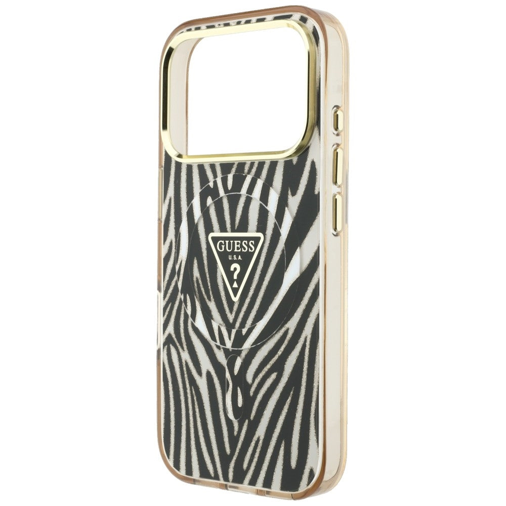 MagSafe tok Apple iPhone 18 Pro / 17 Pro készülékhez, Guess, Zebra csillogó háromszög logó, Arany