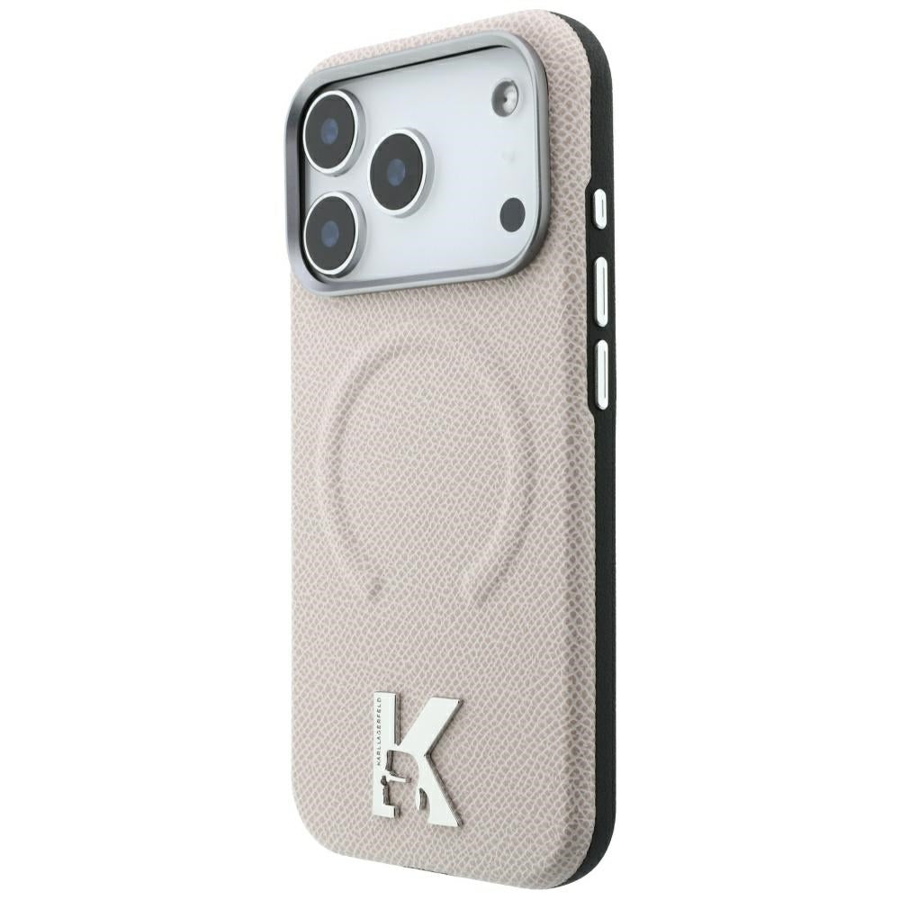 MagSafe tok Apple iPhone 18 Pro / 17 Pro-hoz, Karl Lagerfeld, szemcsés dombornyomott gyűrű, bézs