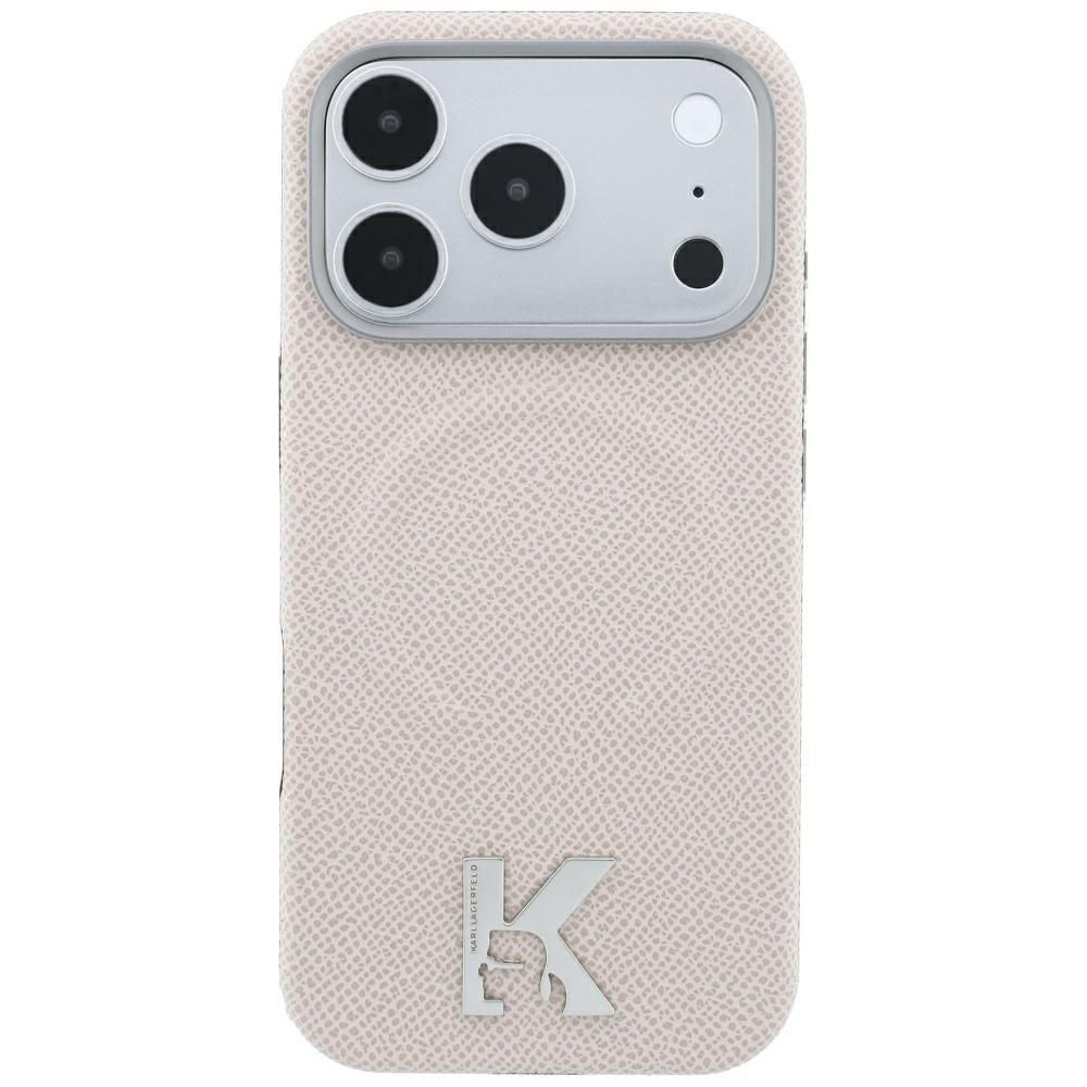 MagSafe tok Apple iPhone 18 Pro / 17 Pro-hoz, Karl Lagerfeld, szemcsés dombornyomott gyűrű, bézs