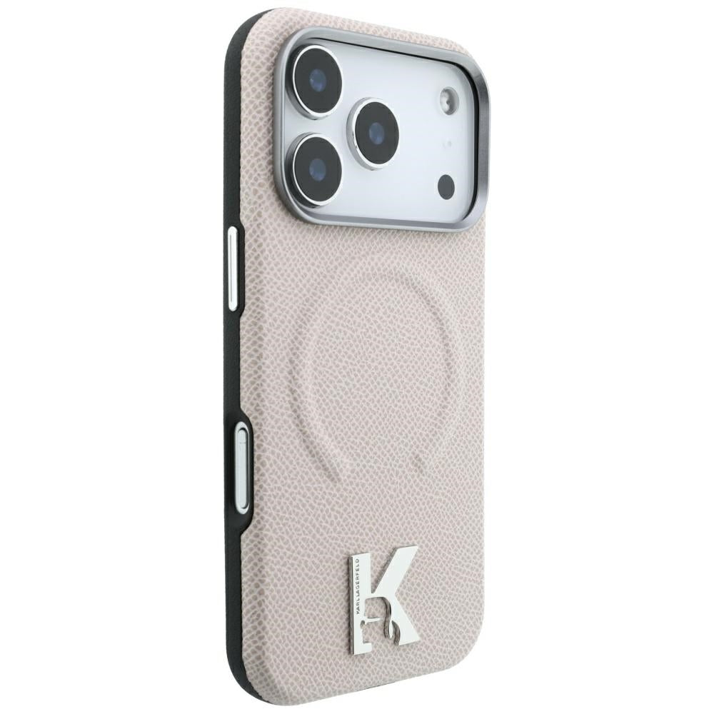 MagSafe tok Apple iPhone 18 Pro / 17 Pro-hoz, Karl Lagerfeld, szemcsés dombornyomott gyűrű, bézs