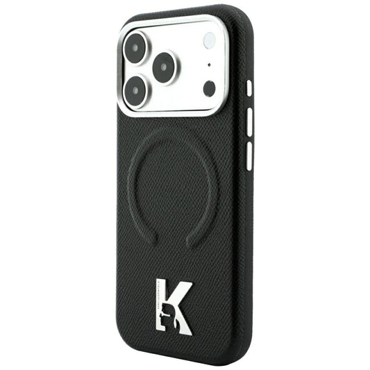 MagSafe tok Apple iPhone 18 Pro / 17 Pro-hoz, Karl Lagerfeld, szemcsés dombornyomott gyűrű, fekete