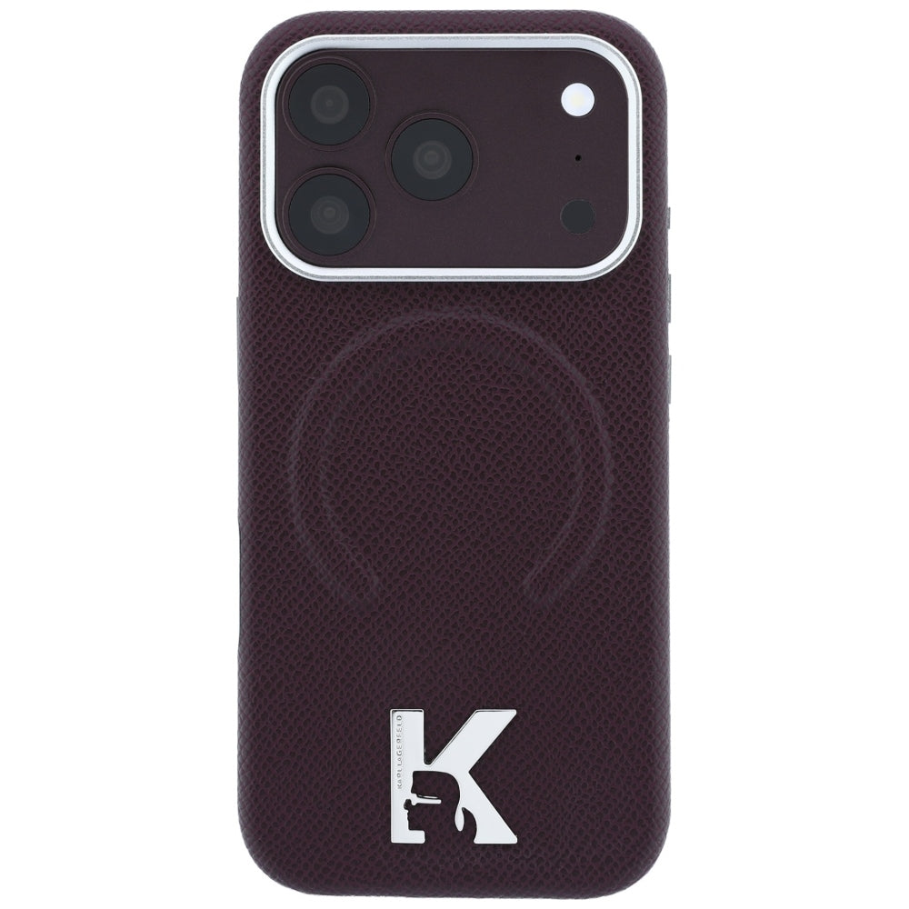 MagSafe tok Apple iPhone 18 Pro / 17 Pro számára, Karl Lagerfeld, szemcsés dombornyomott gyűrű, bordó