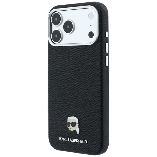 MagSafe tok Apple iPhone 18 Pro / 17 Pro készülékhez, Karl Lagerfeld, Grained Karl Head's Metal, Fekete