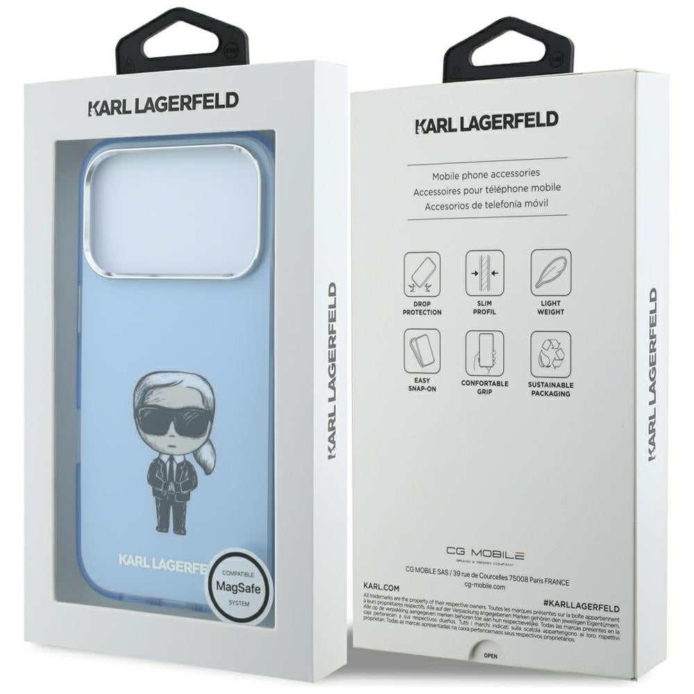 MagSafe tok Apple iPhone 18 Pro / 17 Pro készülékhez, Karl Lagerfeld, HC IML Ikonik Sketch Print, Kék