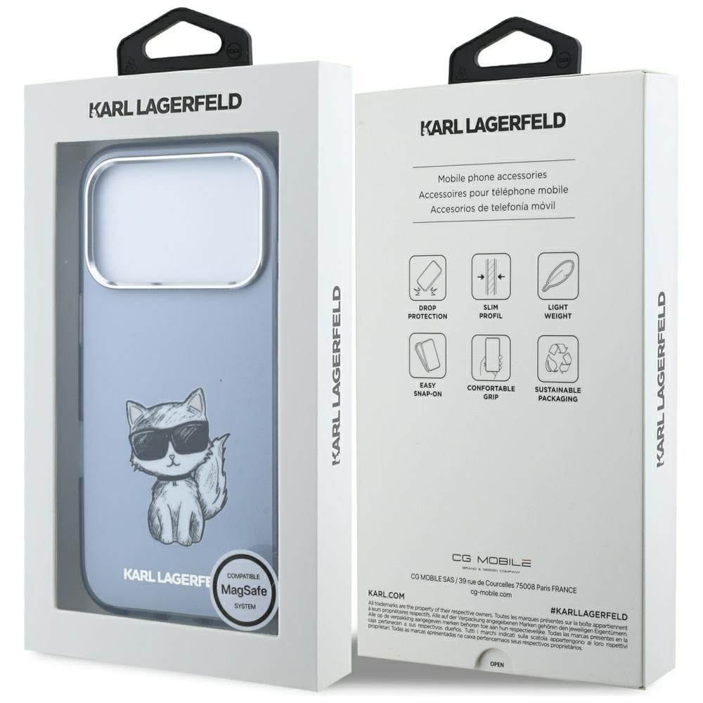 MagSafe tok Apple iPhone 18 Pro / 17 Pro számára, Karl Lagerfeld, IML Choupette Body Sketch Print, Kék