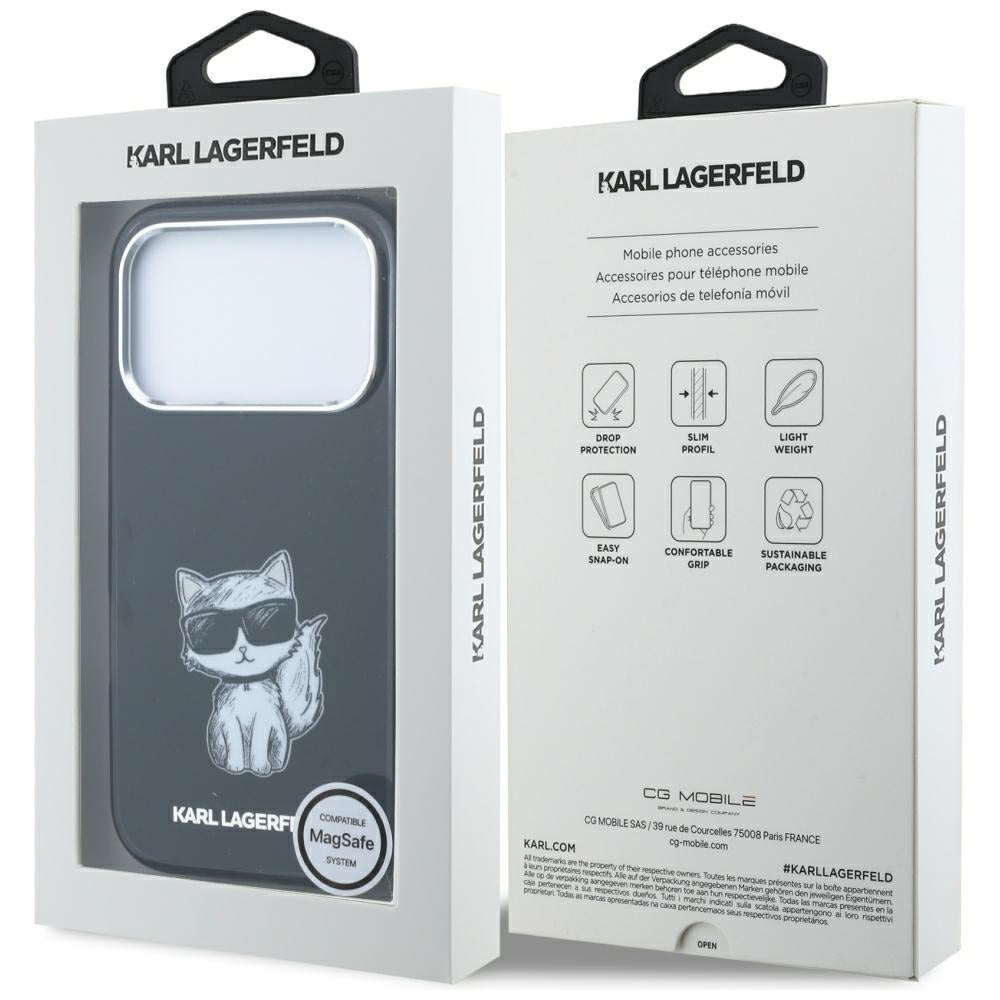 MagSafe tok Apple iPhone 18 Pro / 17 Pro készülékhez, Karl Lagerfeld, IML Choupette Body Sketch Print, Fekete
