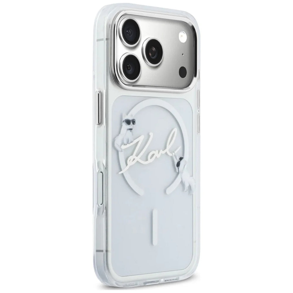 MagSafe tok Apple iPhone 18 Pro / 17 Pro készülékhez, Karl Lagerfeld, IML Choupette Karl Script Logó, Átlátszó