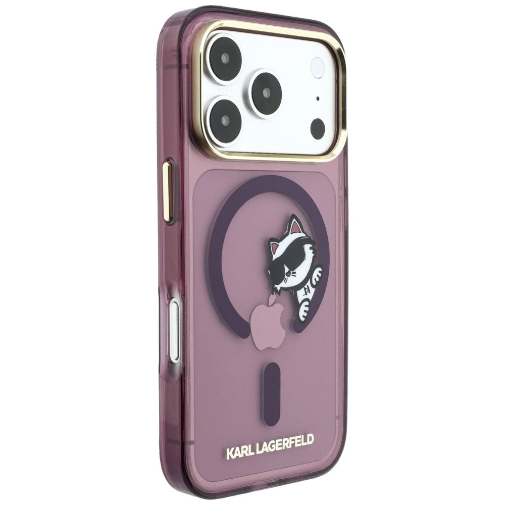 MagSafe tok Apple iPhone 18 Pro / 17 Pro készülékhez, Karl Lagerfeld, IML Peekaboo Print and Metal Frame, bordó