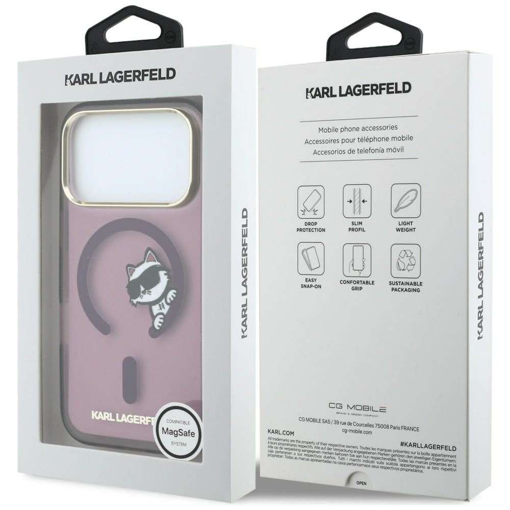 MagSafe tok Apple iPhone 18 Pro / 17 Pro készülékhez, Karl Lagerfeld, IML Peekaboo Print and Metal Frame, bordó