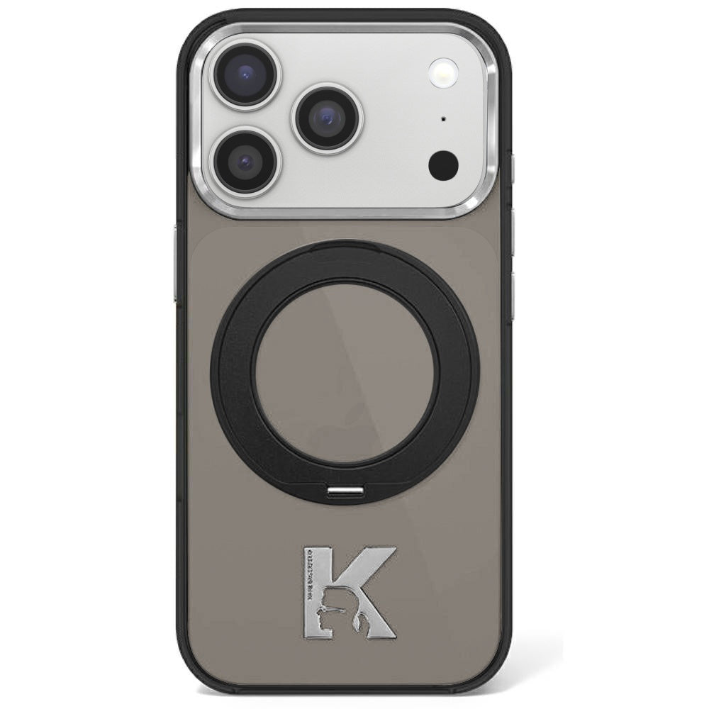MagSafe tok Apple iPhone 18 Pro / 17 Pro-hoz, Karl Lagerfeld, IML gyűrűs állvány Kameo fém, fekete