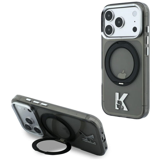 MagSafe tok Apple iPhone 18 Pro / 17 Pro-hoz, Karl Lagerfeld, IML gyűrűs állvány Kameo fém, fekete