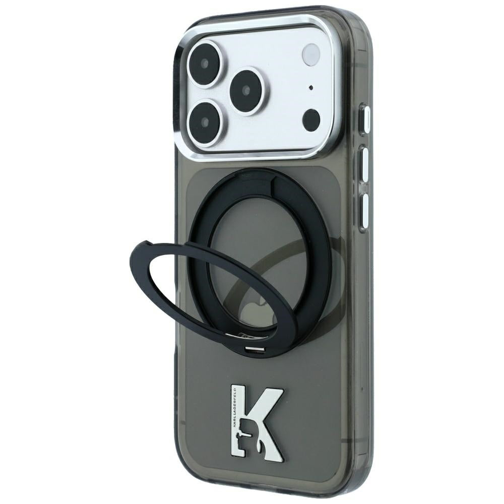 MagSafe tok Apple iPhone 18 Pro / 17 Pro-hoz, Karl Lagerfeld, IML gyűrűs állvány Kameo fém, fekete