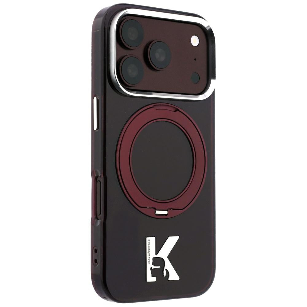 MagSafe tok Apple iPhone 18 Pro / 17 Pro-hoz, Karl Lagerfeld, IML gyűrűs állvány Kameo fém, bordó