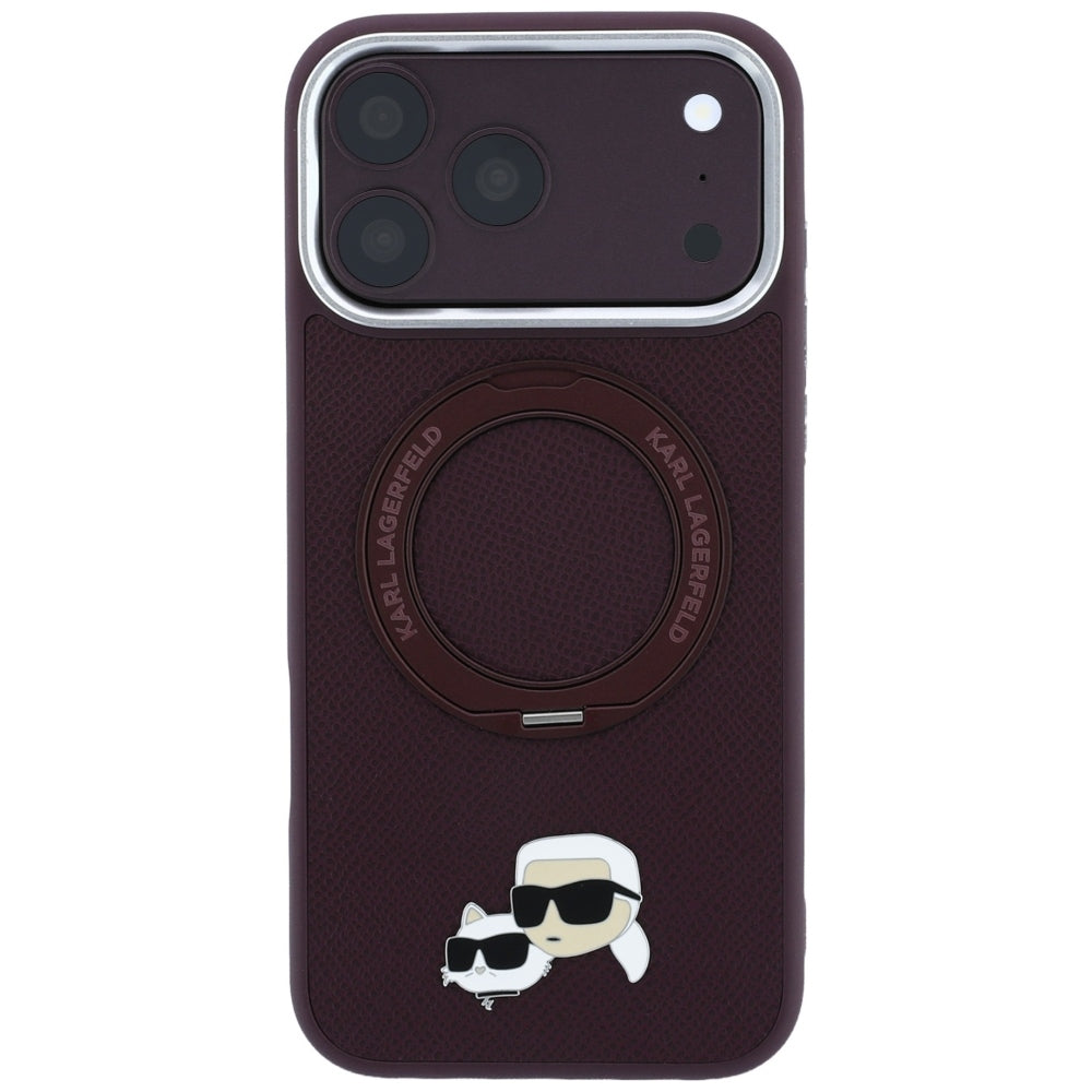 MagSafe Case for Apple iPhone 18 Pro / 17 Pro, Karl Lagerfeld, Ring Stand 360 Karl & Choupette Pin, Burgundy
