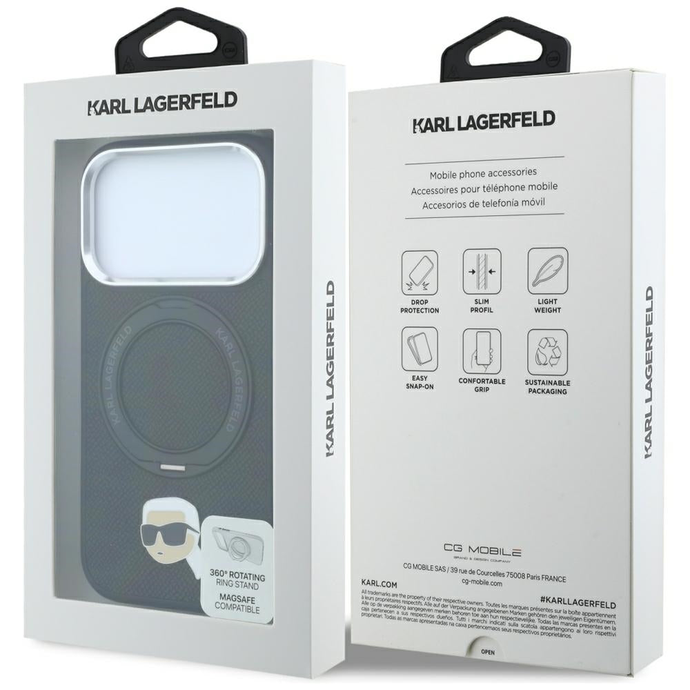 MagSafe tok Apple iPhone 18 Pro / 17 Pro készülékhez, Karl Lagerfeld, Ring Stand 360 Karl Pin, Fekete