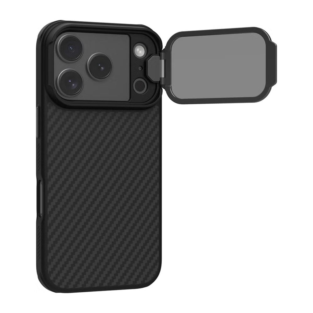 MagSafe tok Apple iPhone 18 Pro / 17 Pro-hoz, Nillkin, CarboProp átlátszó fekete lencsevédővel, fekete