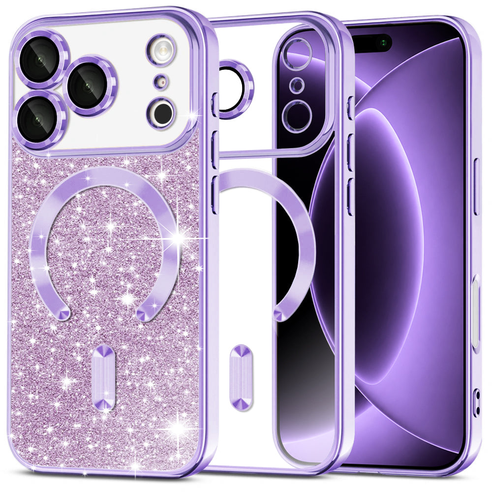 MagSafe tok Apple iPhone 18 Pro / 17 Pro-hoz, Techsuit, Luxury Glitter, Világos lila