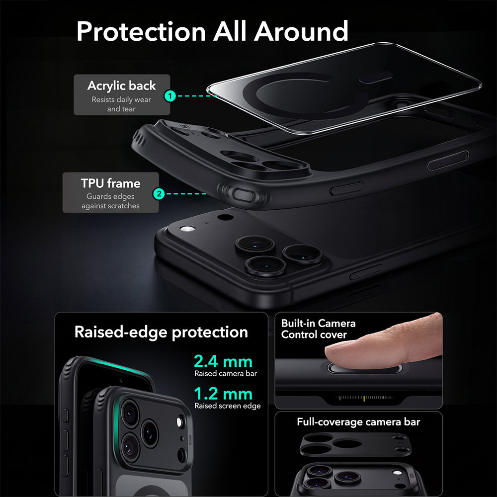 MagSafe tok Apple iPhone 18 Pro-hoz, ESR, Classic Hybrid, Fekete Átlátszó