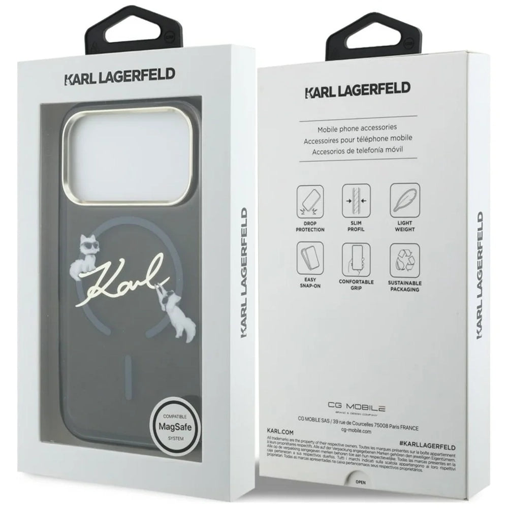 MagSafe tok Apple iPhone 18 Pro-hoz, Karl Lagerfeld, IML Choupette Karl Script Logo, Fekete