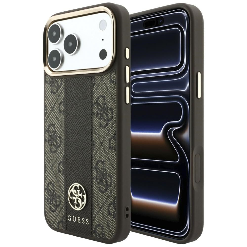 MagSafe tok Apple iPhone 18 Pro Max / 17 Pro Max, Guess, 4G Csíkos Kerek Klasszikus Logó, Barna