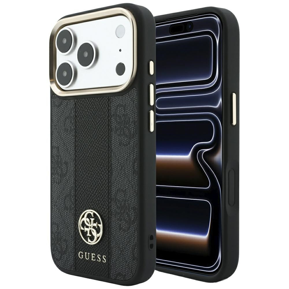 MagSafe tok Apple iPhone 18 Pro Max / 17 Pro Max, Guess, 4G Csíkos Kerek Klasszikus Logó, Fekete