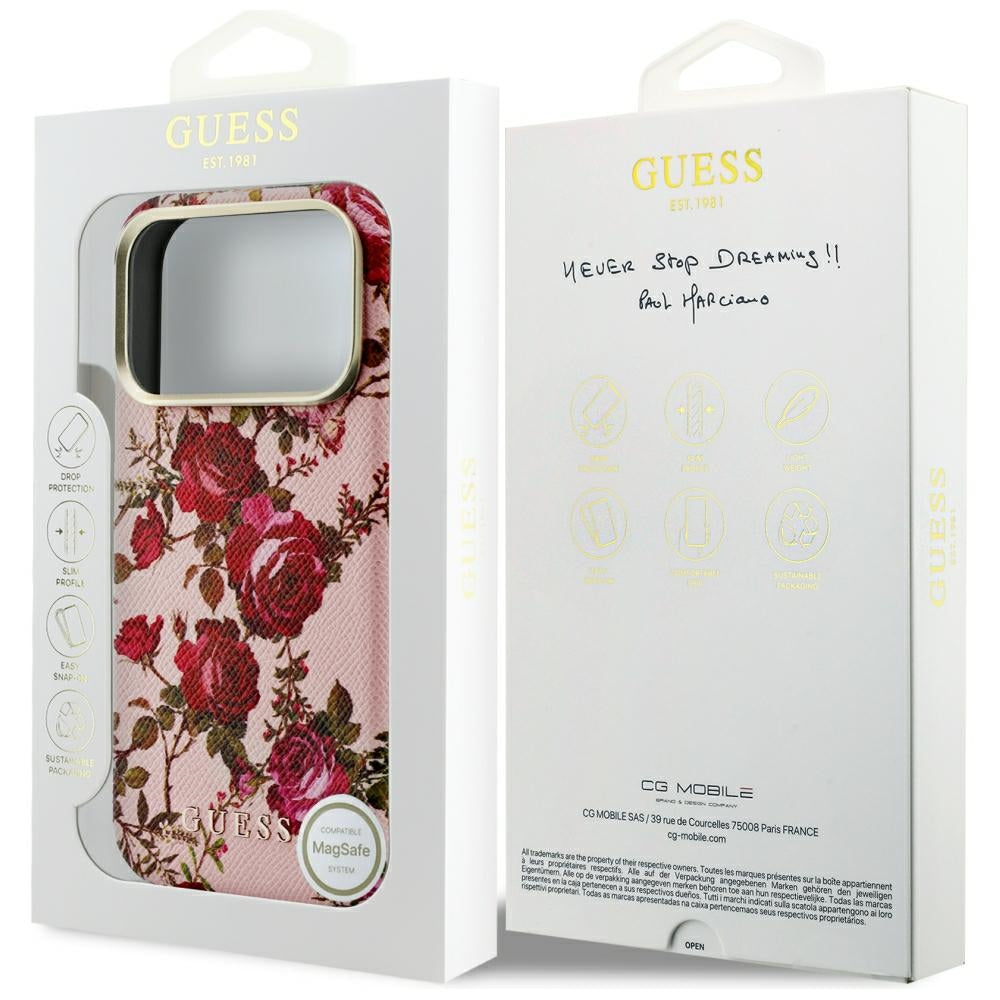 MagSafe tok Apple iPhone 18 Pro Max / 17 Pro Max készülékhez, Guess, Blossom Roses Print, rózsaszín