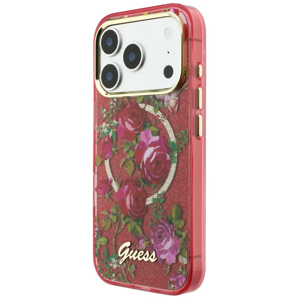 MagSafe tok Apple iPhone 18 Pro Max / 17 Pro Max készülékhez, Guess, IML Csillogó Virágzó Rózsák, Bordó