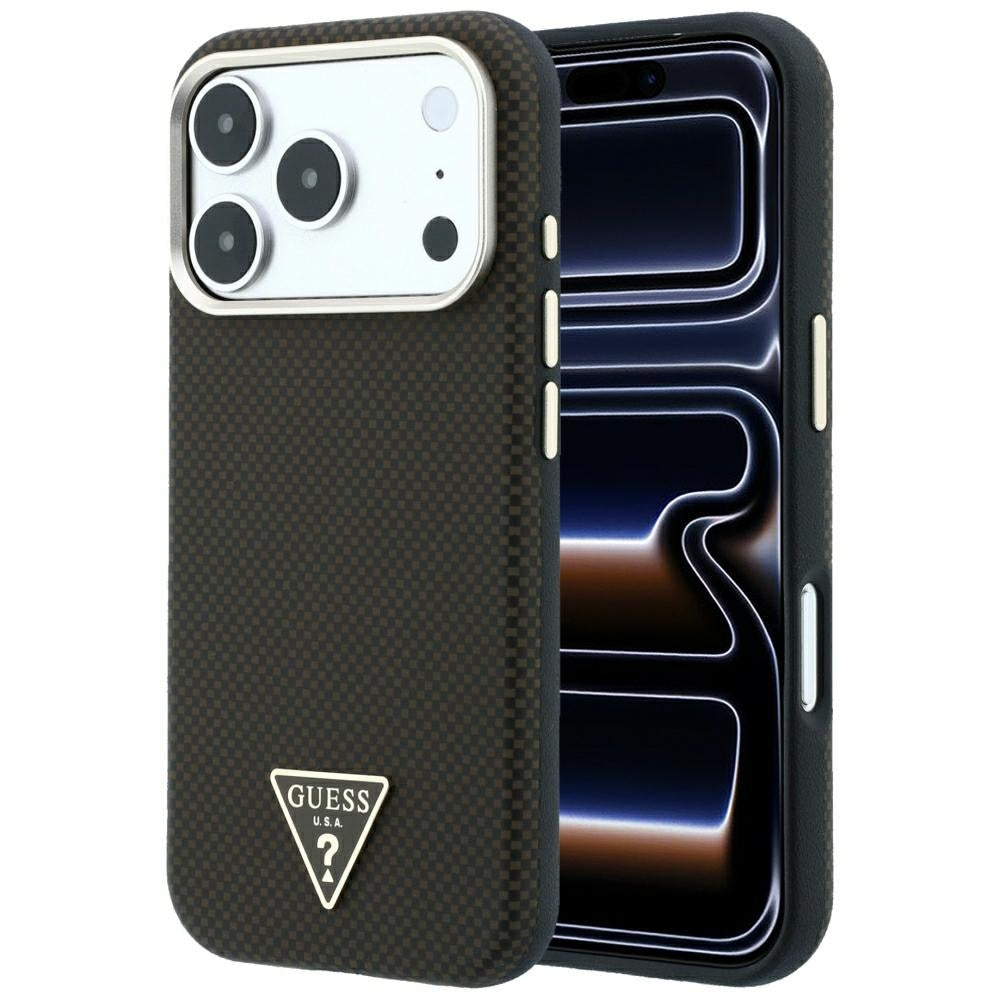 MagSafe tok Apple iPhone 18 Pro Max / 17 Pro Max készülékhez, Guess, Kevlar Háromszög Logó, Barna