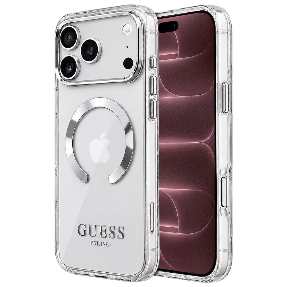 MagSafe tok Apple iPhone 18 Pro Max / 17 Pro Max készülékhez, Guess, Fém Kontúr, Ezüst
