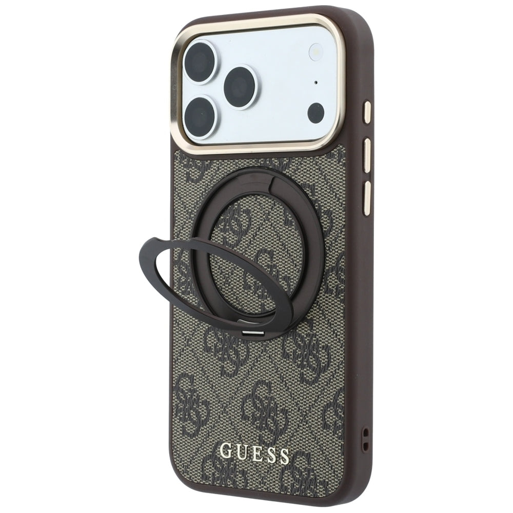MagSafe tok Apple iPhone 18 Pro Max / 17 Pro Max készülékhez, Guess, Ring Stand 360 4G Classic Logo, Barna